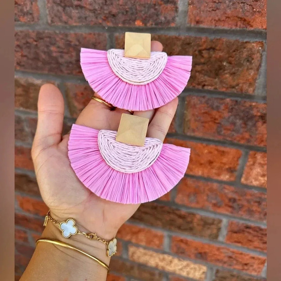 Athena Pinkish Sky Rattan Bohemian Earrings - Picture 8 of 8